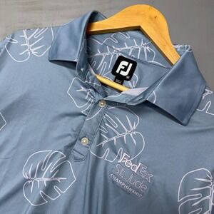 FootJoy Golf Polo Blue FedEx St Jude Championship Monstera Leaf Print Medium